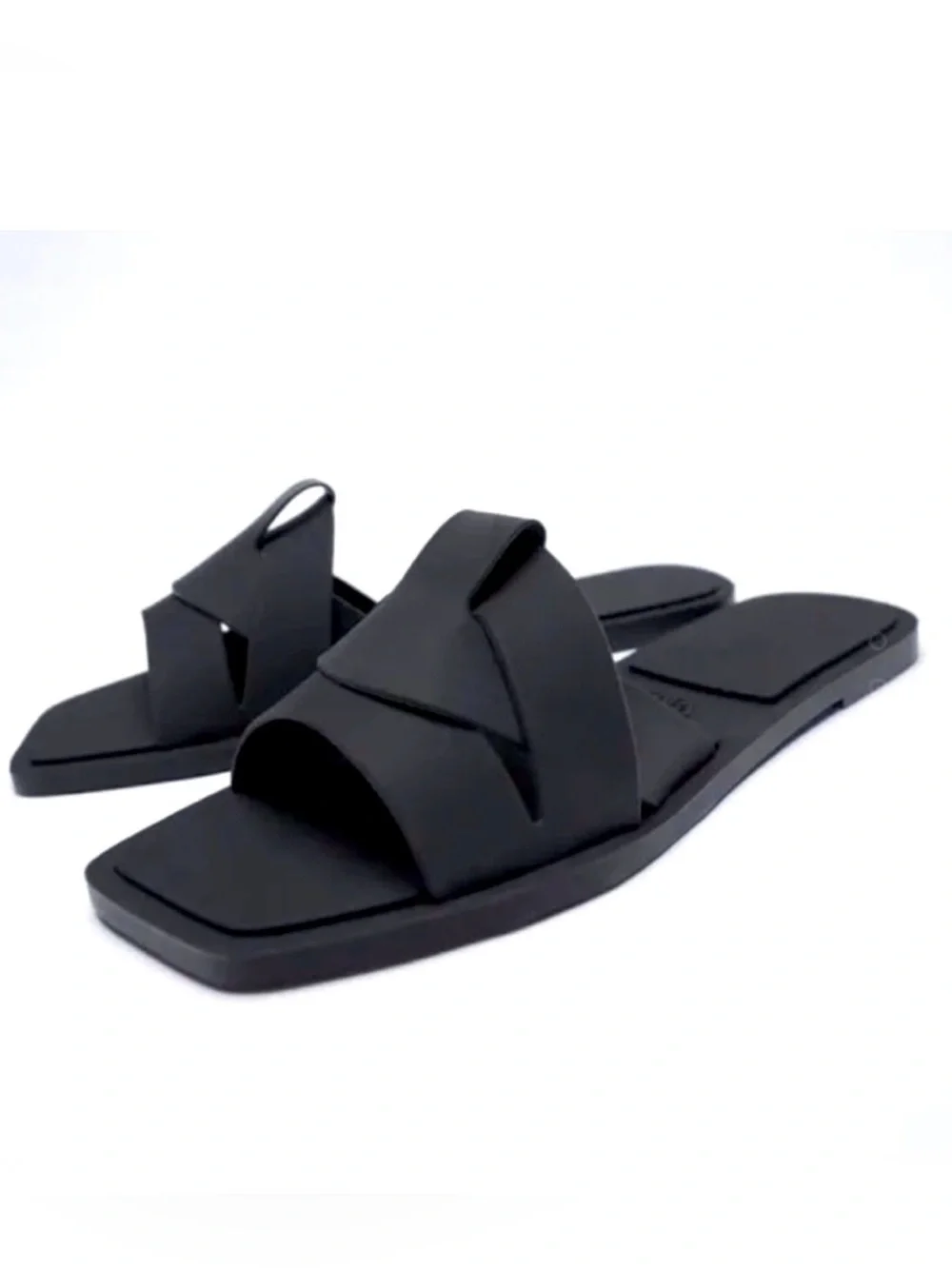 Zara Matte Black Rubberized Crossover Sandals Size 38 - Picture 3 of 14